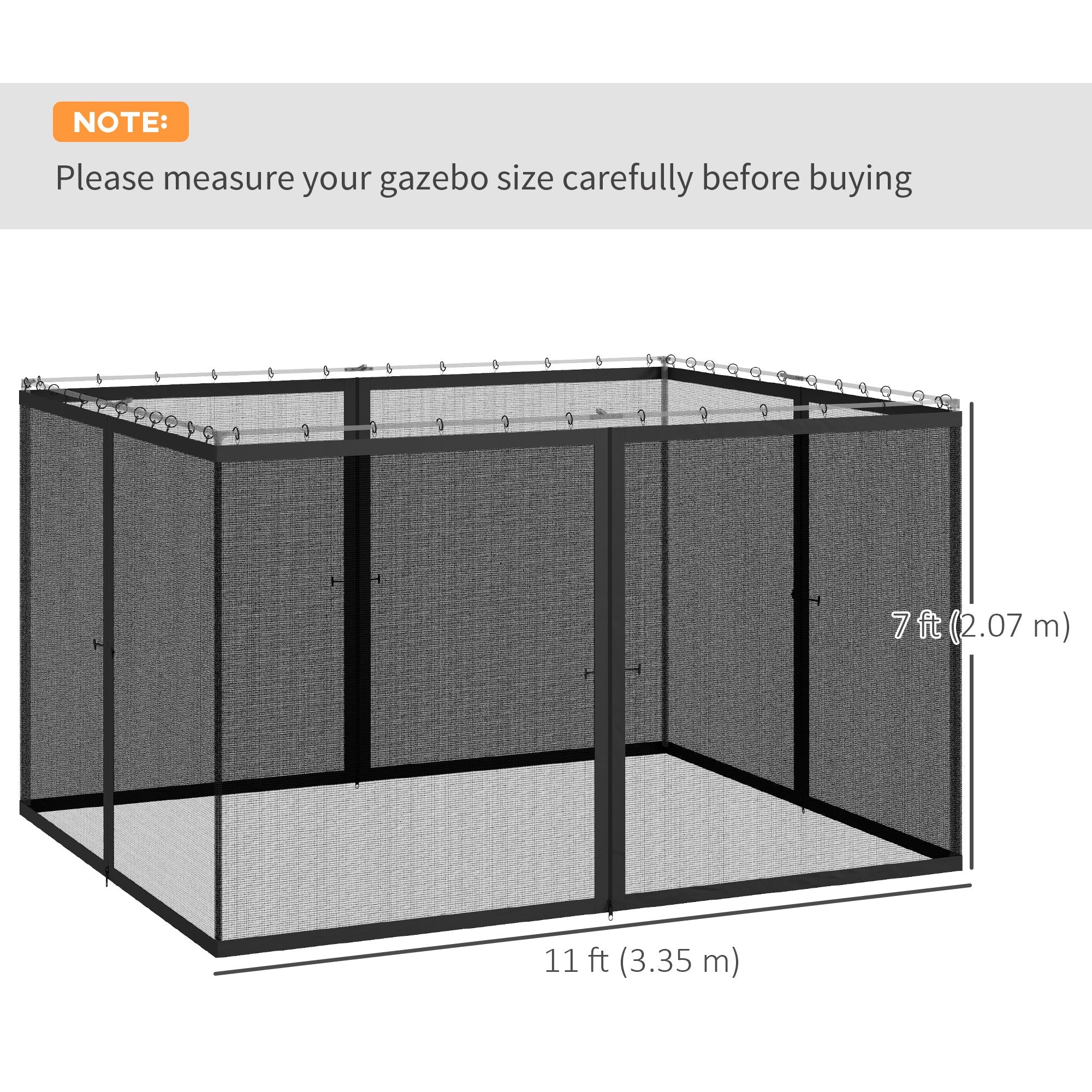 Outsunny Replacement Mosquito Netting for Gazebo 10' x 12' Black Screen Walls for Canopy with Zippers