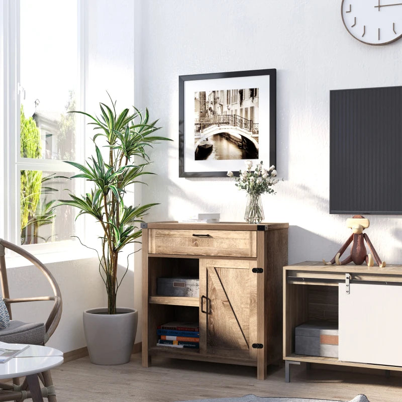 Rustic Barn Door Storage Cabinet Modern Farmhouse Buffet Sideboard for Kitchen and Dining Room, Light Oak