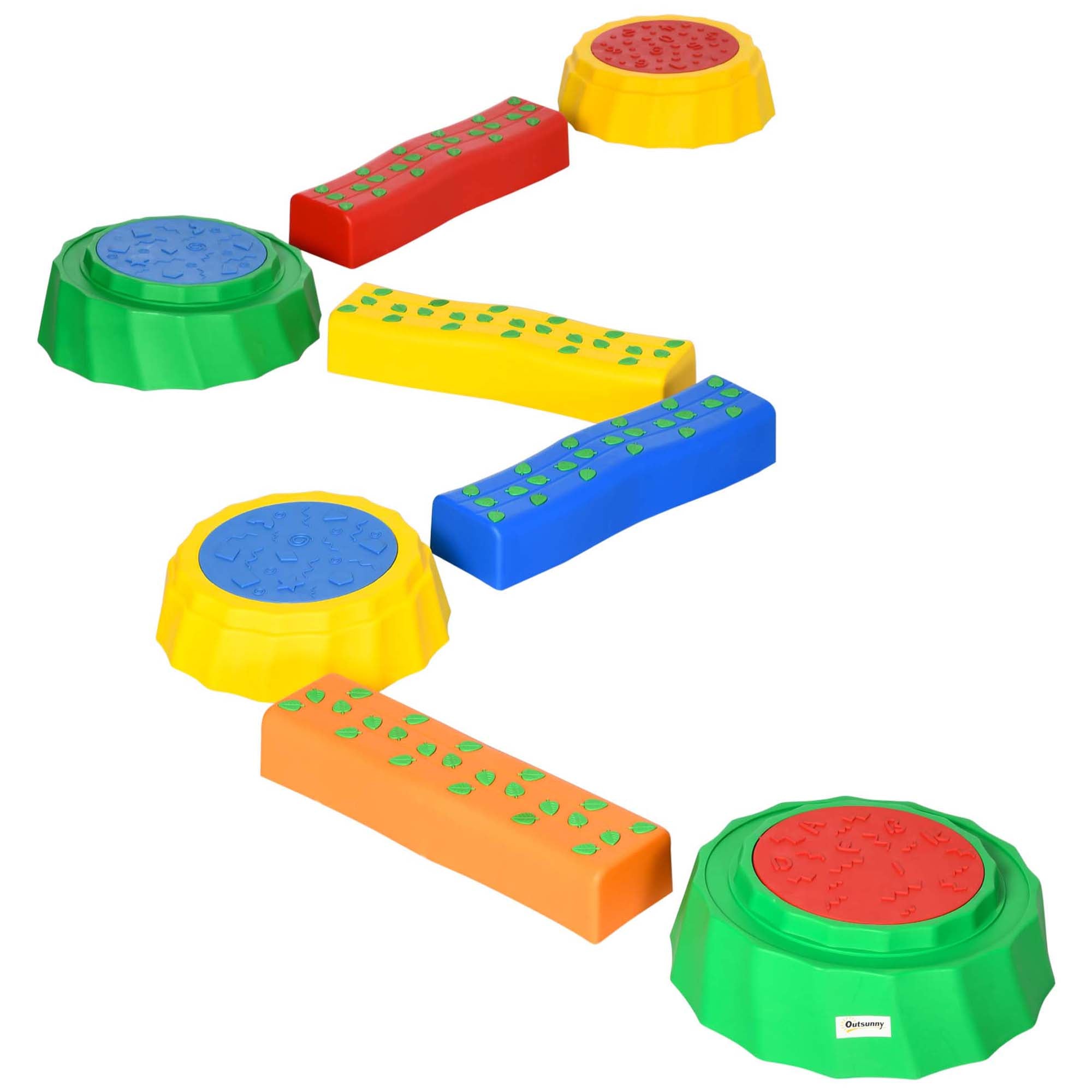 Outsunny Stepping Stones: 8pc Toddler Balance Beam Set, Non-slip Surface, Stackable Stepping Stones for Kids Sensory Play Equipment