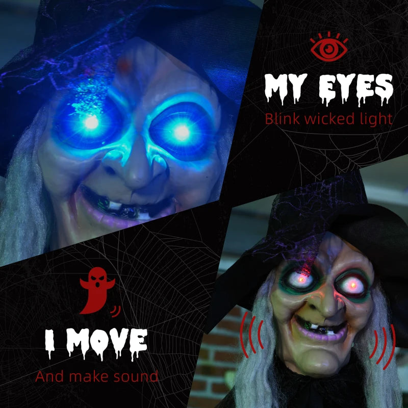 HOMCOM 6.4' Life-Size Winged Grim Reaper – Animated Halloween Decoration, Light-Up Eyes