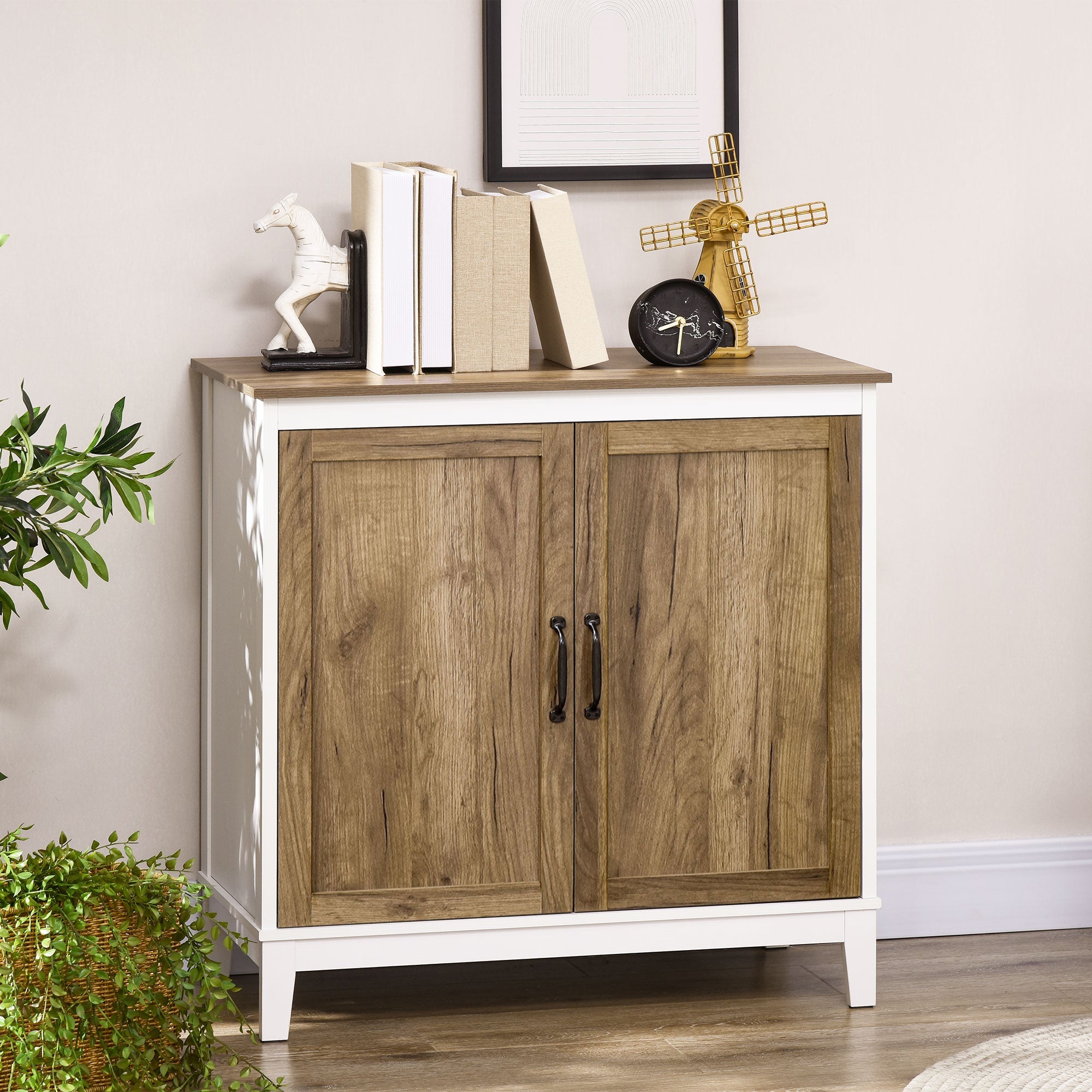 HOMCOM Dark Grey Farmhouse Sideboard: Storage Cupboard with Shelves for Cozy Kitchen & Living Room Vibes