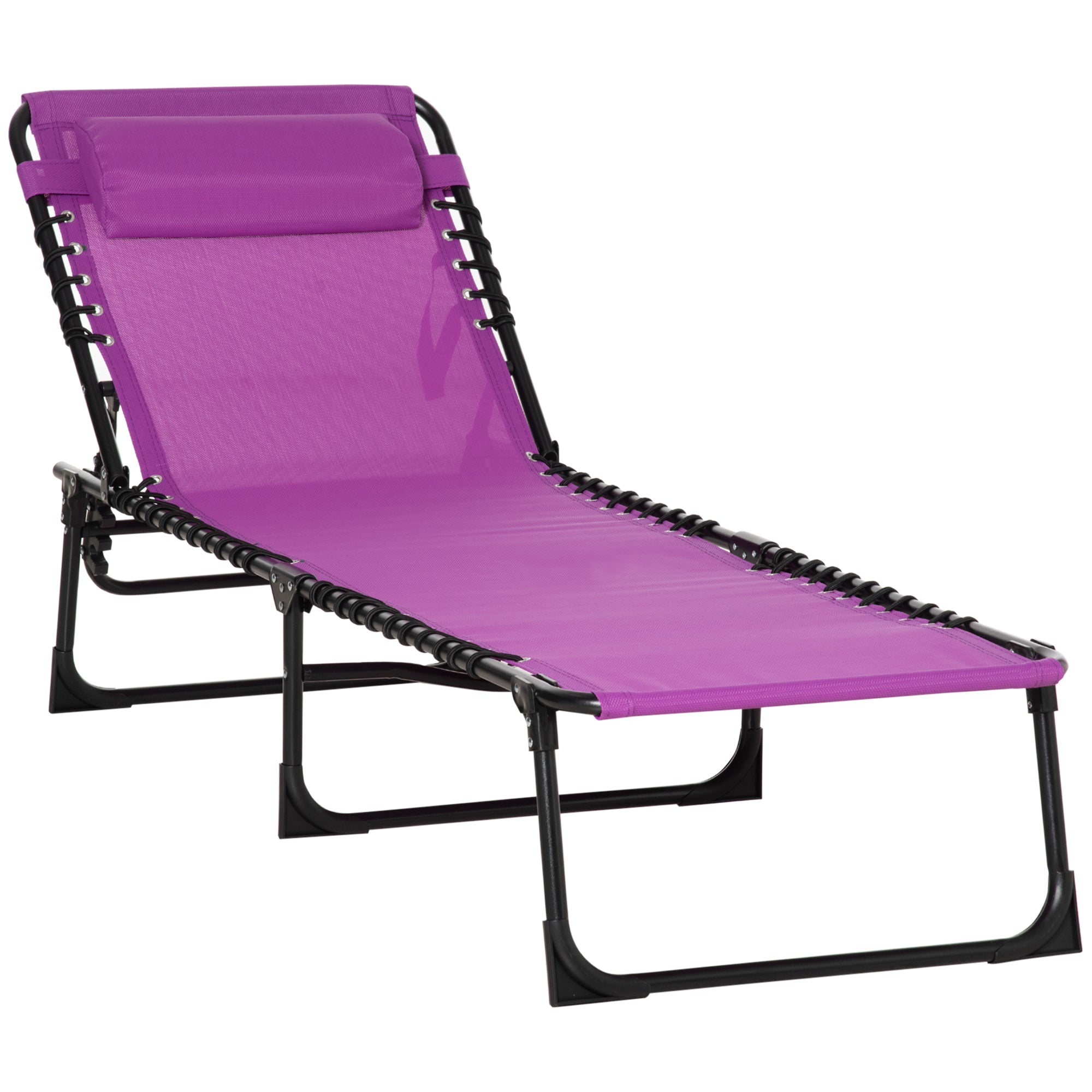 Outsunny Portable Folding Beach Bed 4-Level Adjustable Recliner Lounger Cot Purple Lightweight for Camping