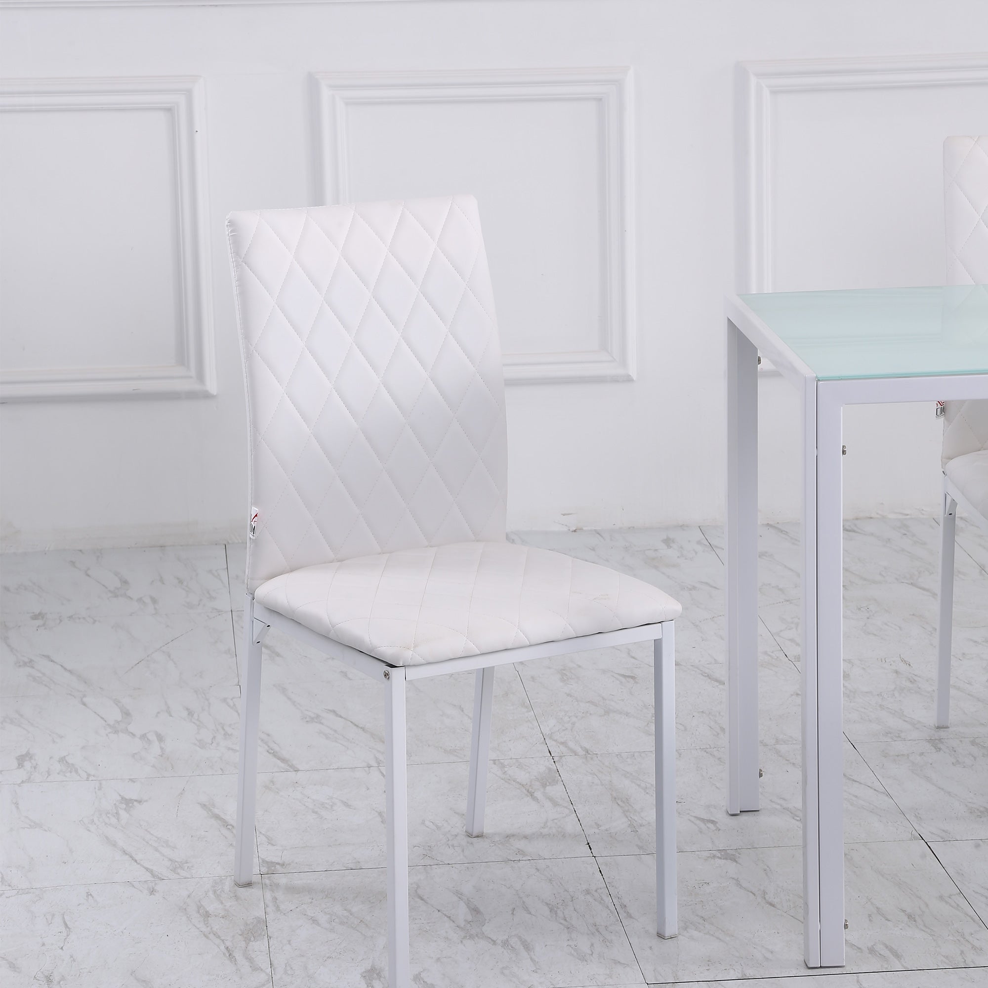 HOMCOM Modern Set of 4 Upholstered Faux Leather Dining Accent Chairs with Metal Legs for Kitchen White
