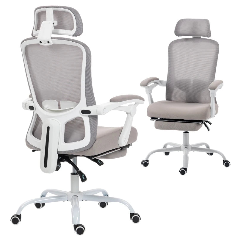 Ergonomic Office Chair, Mesh Reclining Desk Chair with Adjustable Lumbar Support, Headrest, Grey