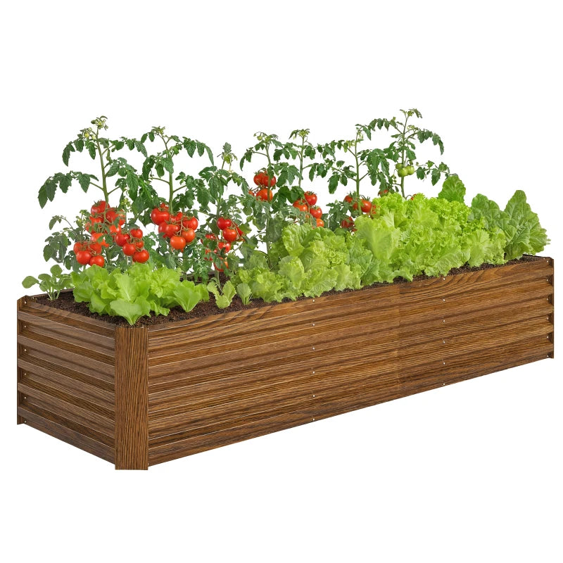 8 x 2.6 x 1.5ft Galvanized Raised Garden Bed, Reinforced Outdoor Planter Box with Open Bottom, Brown Wood Effect