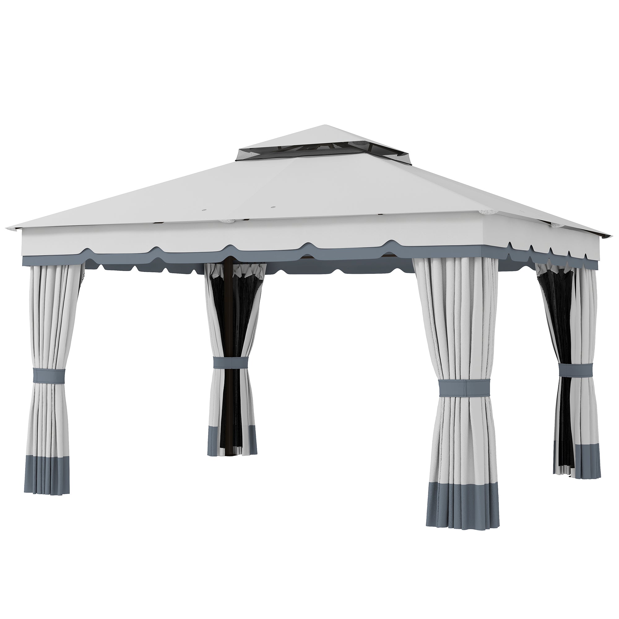 Outsunny 10' x 12' Double Roof Patio Gazebo Canopy, Outdoor Gazebo Shelter with Netting & Curtains, for Garden, Lawn and Deck
