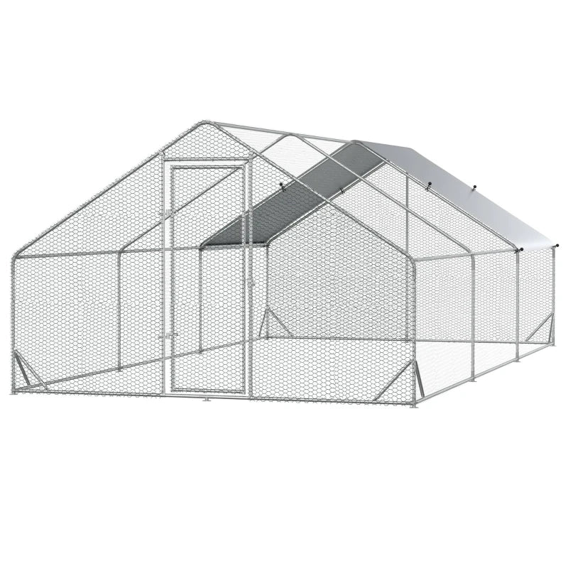 9.8' x 19.7' x 6.6' Chicken Coop Cage, Outdoor Hen House w/Cover & Lockable Door