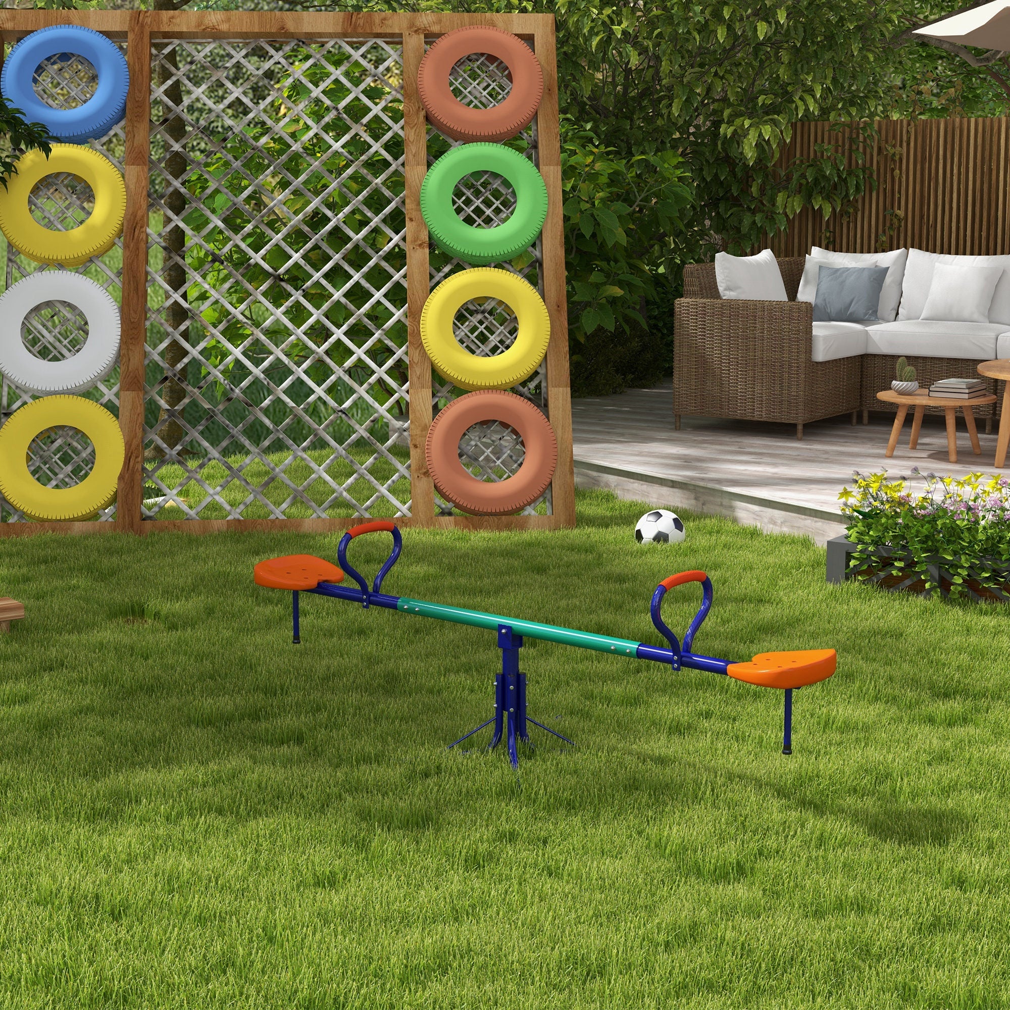 Outsunny Kids Seesaw Swivel with 360 Degrees Rotating, Outdoor Playground Equipment for Backyard, Playground, Multicoloured