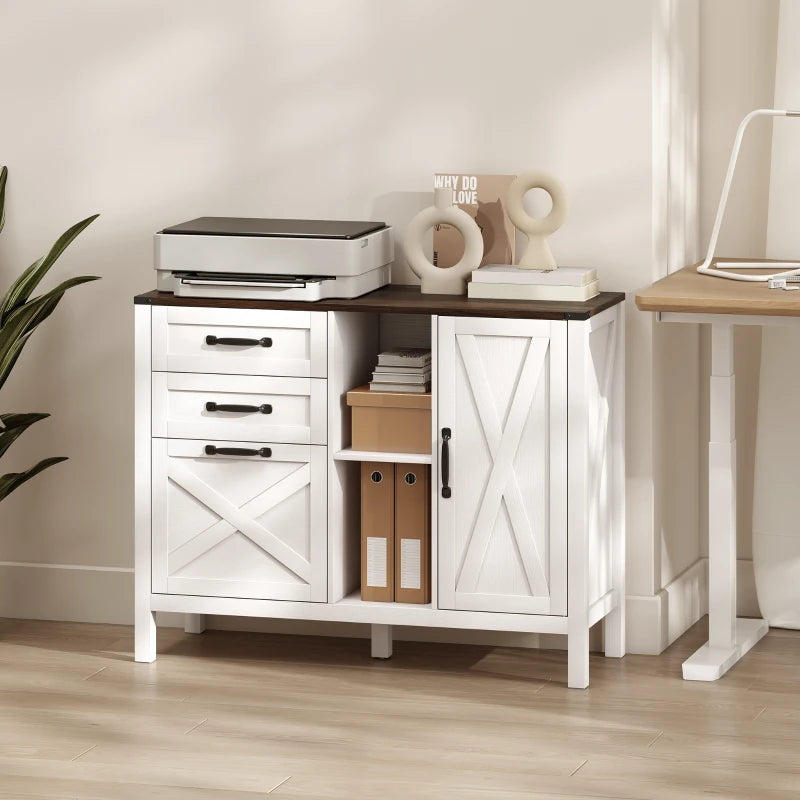 Lateral Filing Cabinet with Drawers, Shelves, Adjustable Hanging Bar for Home Office, Fit A4/Letter Files, White
