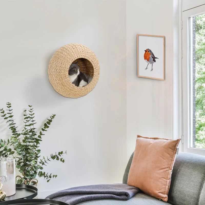 Cat Wall Shelf with Washable Cushion, Wall Mounted Cat Condo Furniture for Indoor Kittens, Beige