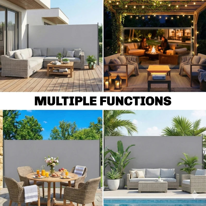 Retractable Side Awning, 165" x 73" Outdoor Privacy Screen, Water-Resistant, UV 50+, Light Grey