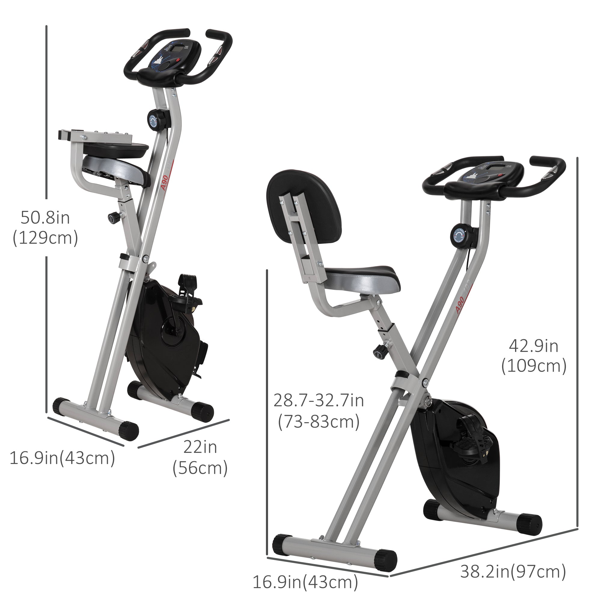 Soozier Foldable Upright Exercise Bike Indoor Stationary X Bike 8 Levels Magnetic Resistance Aerobic Exercise