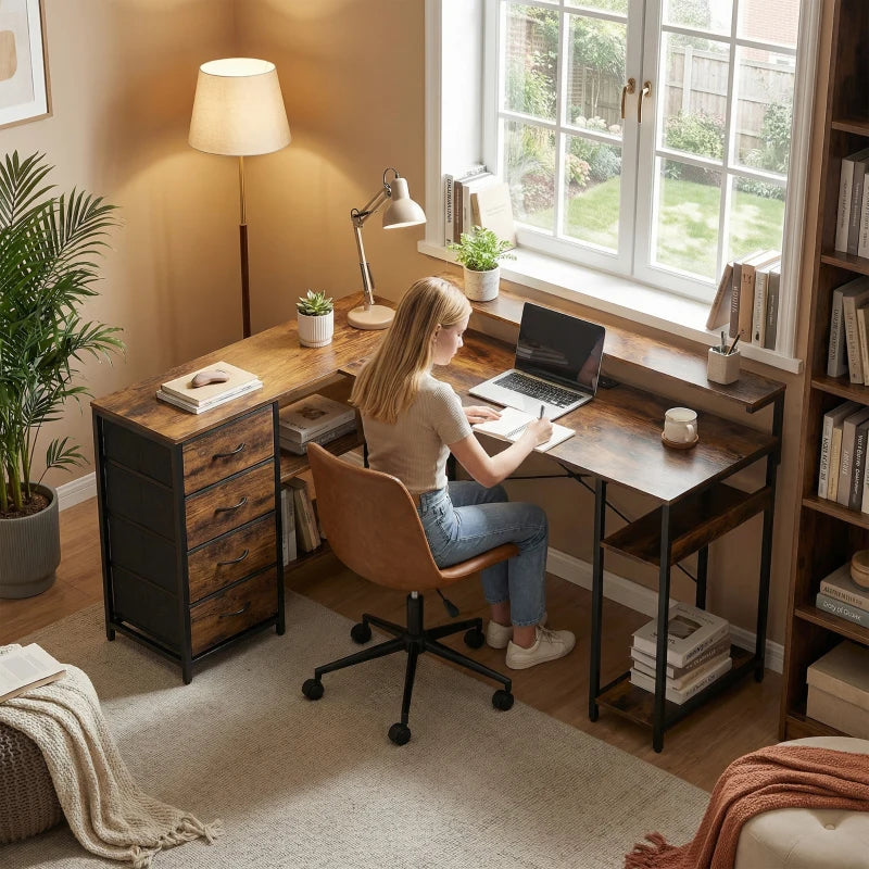 Gaming Desk with Power Outlets LED Lights Computer Desk with Drawers Monitor Stand 61" Rustic Brown
