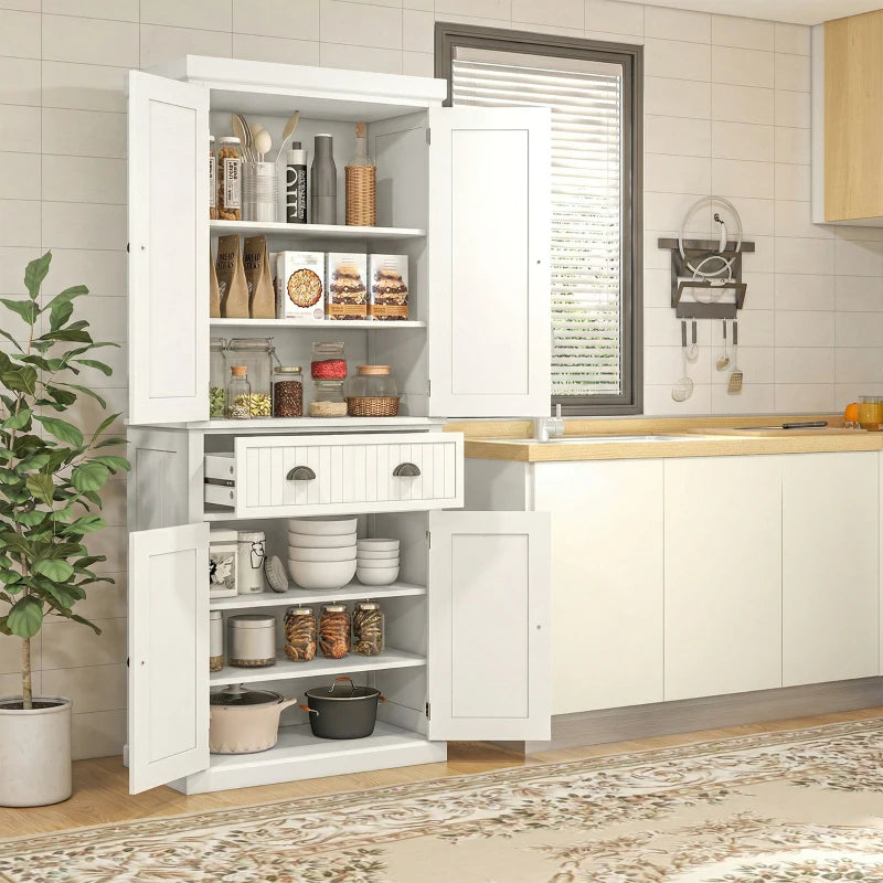 72" Kitchen Pantry, Freestanding Storage Cabinet with Drawer, Doors, Cream White