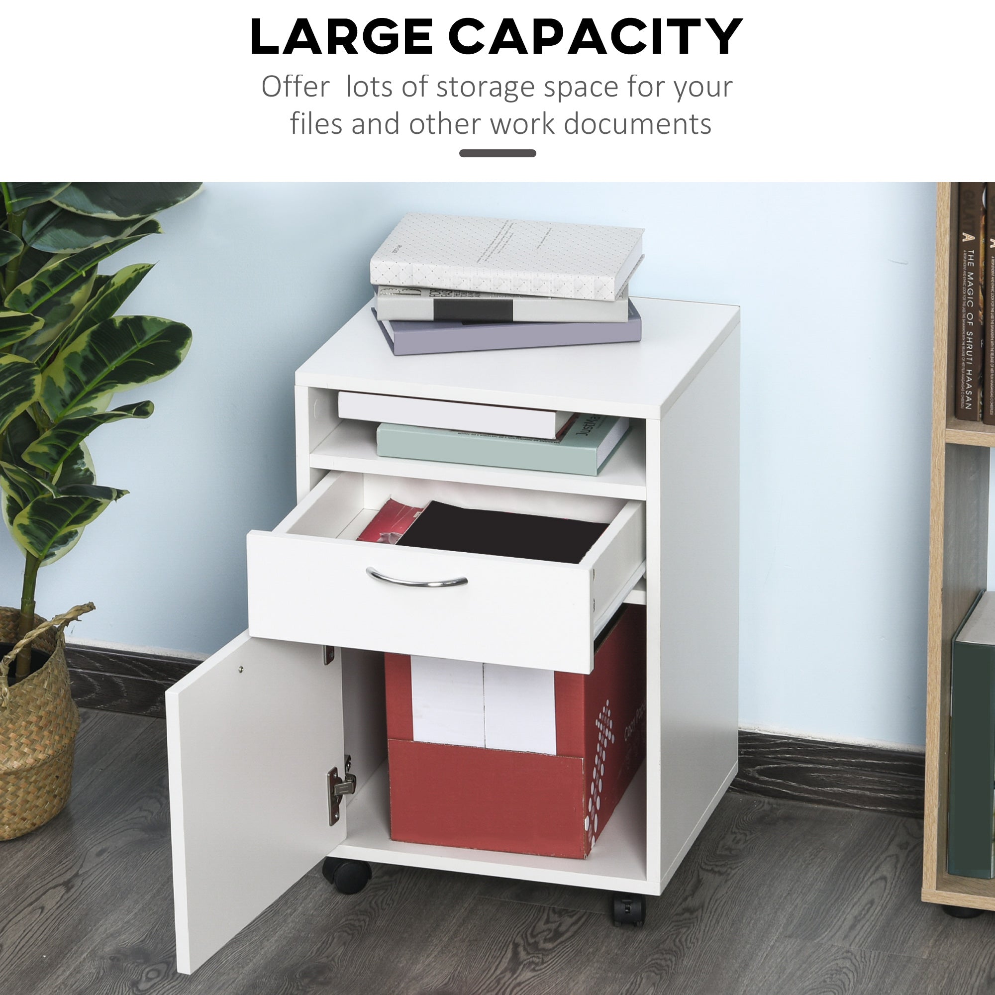 HOMCOM Mobile Vertical Filing Cabinet 24" with Drawer and Wheels - Essential Office Storage Cabinet in White