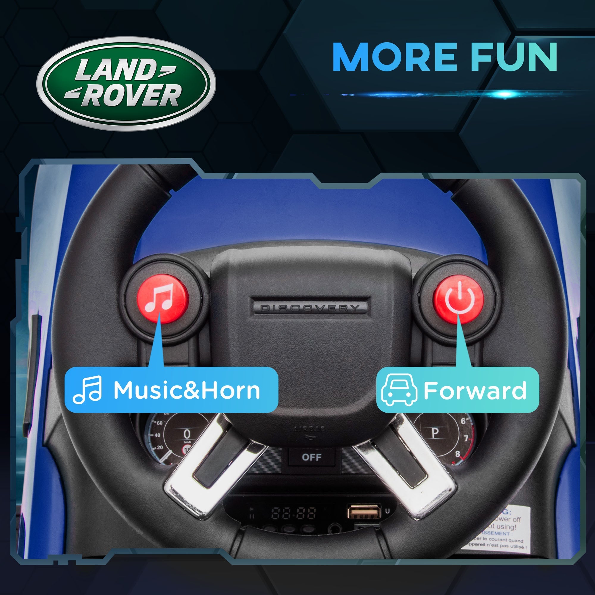 Qaba 2 in 1 6V Land Rover Licensed Electric Car for Kids, Sliding Car with Music Horn Headlights, for 18-60 Months Blue