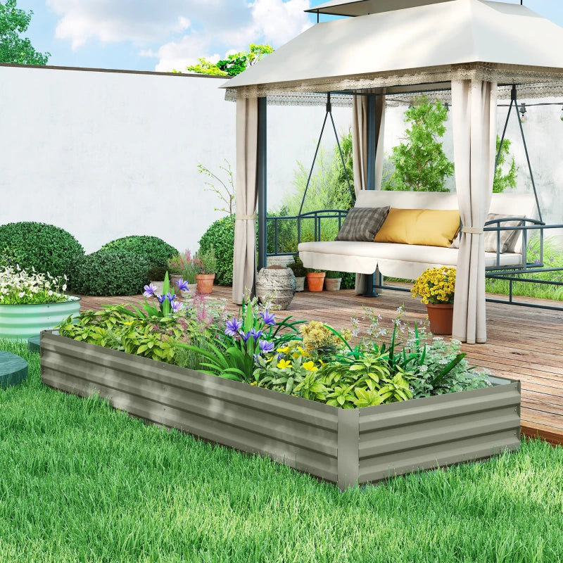 8 x 3 x 1ft Galvanized Raised Garden Bed, Metal Elevated Planter Box for Growing Flowers, Herbs, Succulents, Light Grey