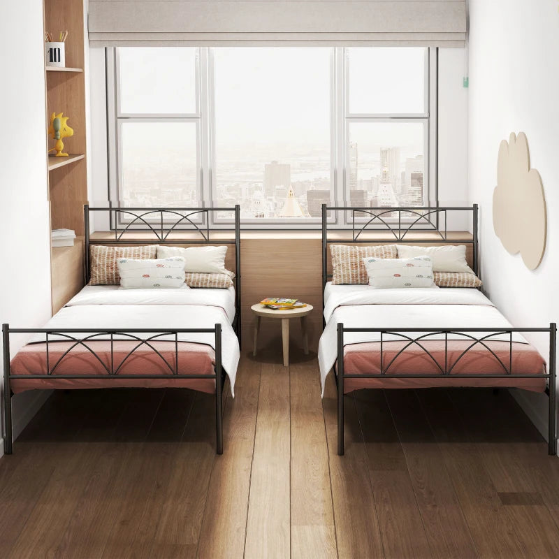 Metal Twin Platform Bed Frame with Headboard, Steel Slat Support, Underbed Storage, No Box Spring Needed, Easy Assembly