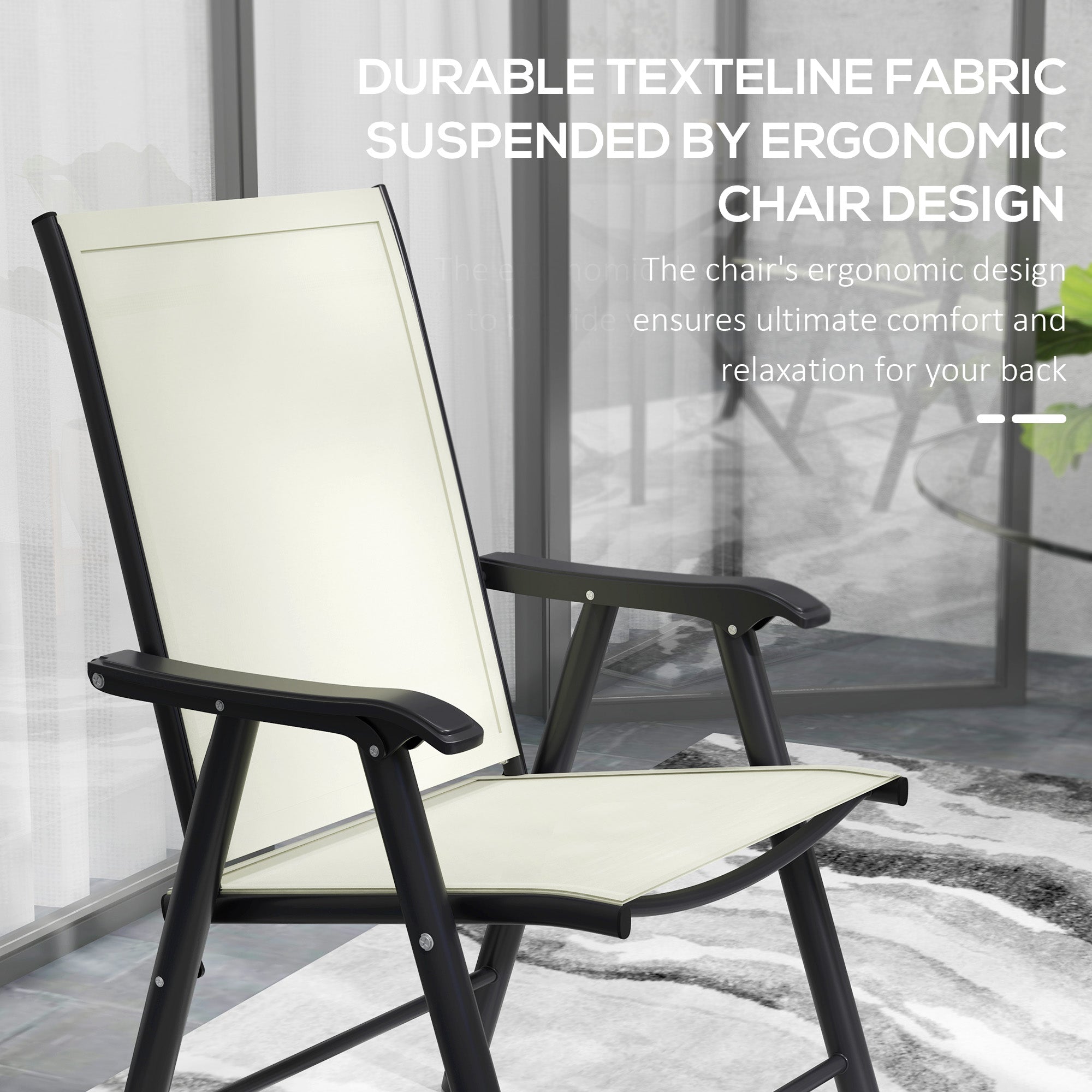 Outsunny 4-Piece Folding Chair Set for Relaxing on Patio Balcony Garden, Comfortable Outdoor Furniture with Armrests, Beige