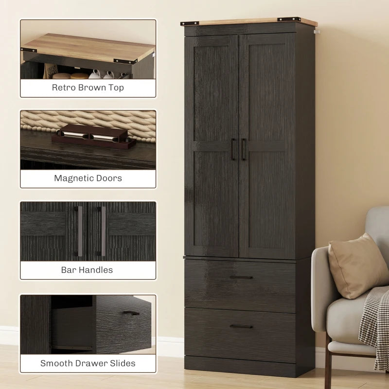 67" Tall Kitchen Pantry Storage Cabinet, Kitchen Pantry Cabinet with Doors, Drawers and Adjustable Shelves, Black