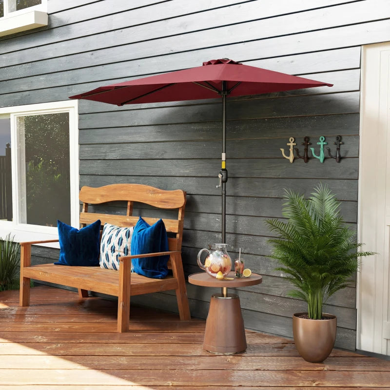 9ft Half Round Umbrella Outdoor Patio Garden Balcony Parasol Window Sun Shade w/ 5 Ribs Wine Red
