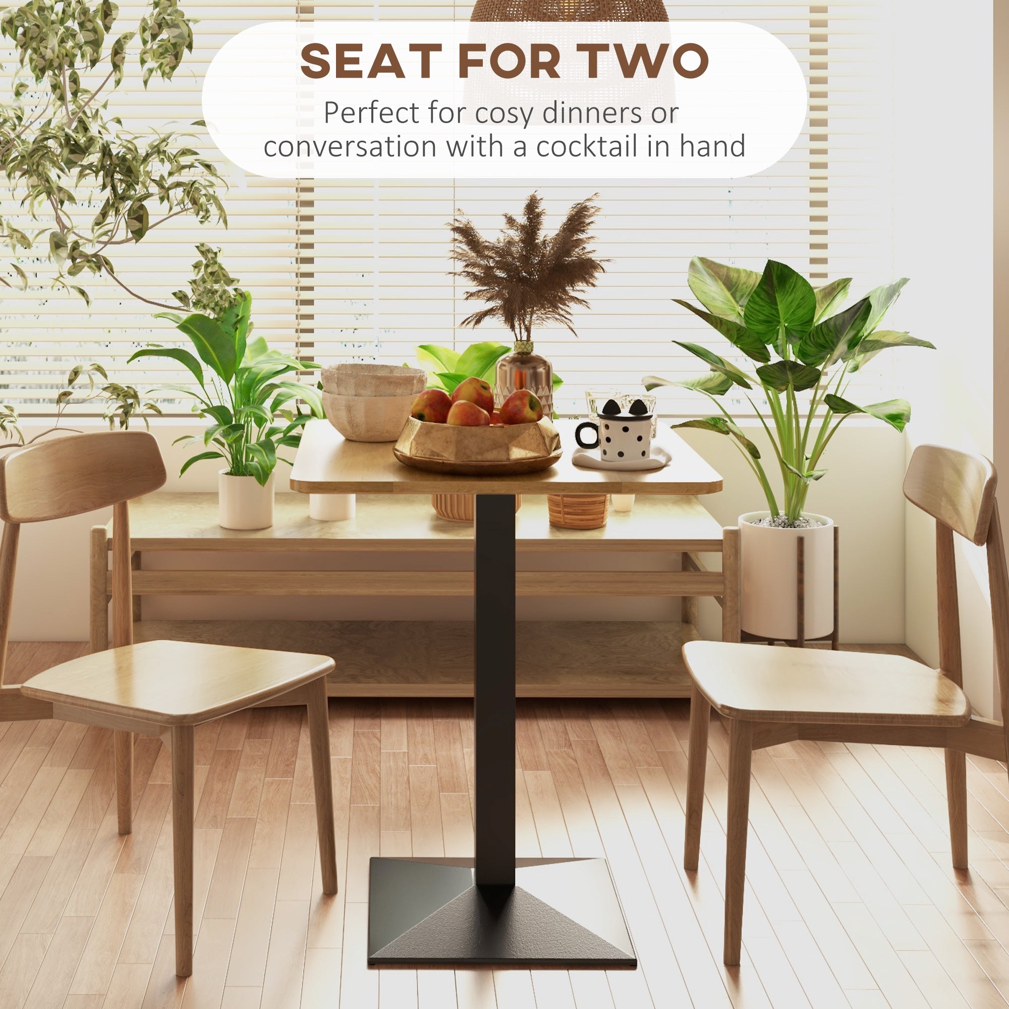 HOMCOM Compact Elegance: 28" Square Dining Table with Dark Brown Finish, Steel Base for Small Kitchen Spaces