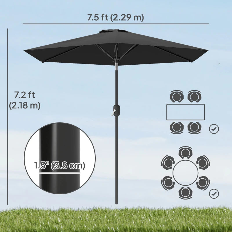 Patio Sun Umbrella, Outdoor Parasol with 6 Ribs, Black