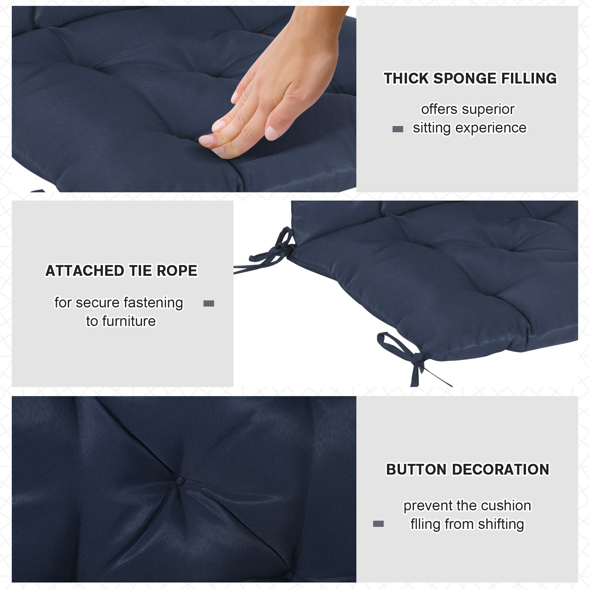 Outsunny Set of 2 Comfortable Garden Chair Cushions with Backrest for Sunbeds Rocking Chairs Loungers Dark Blue