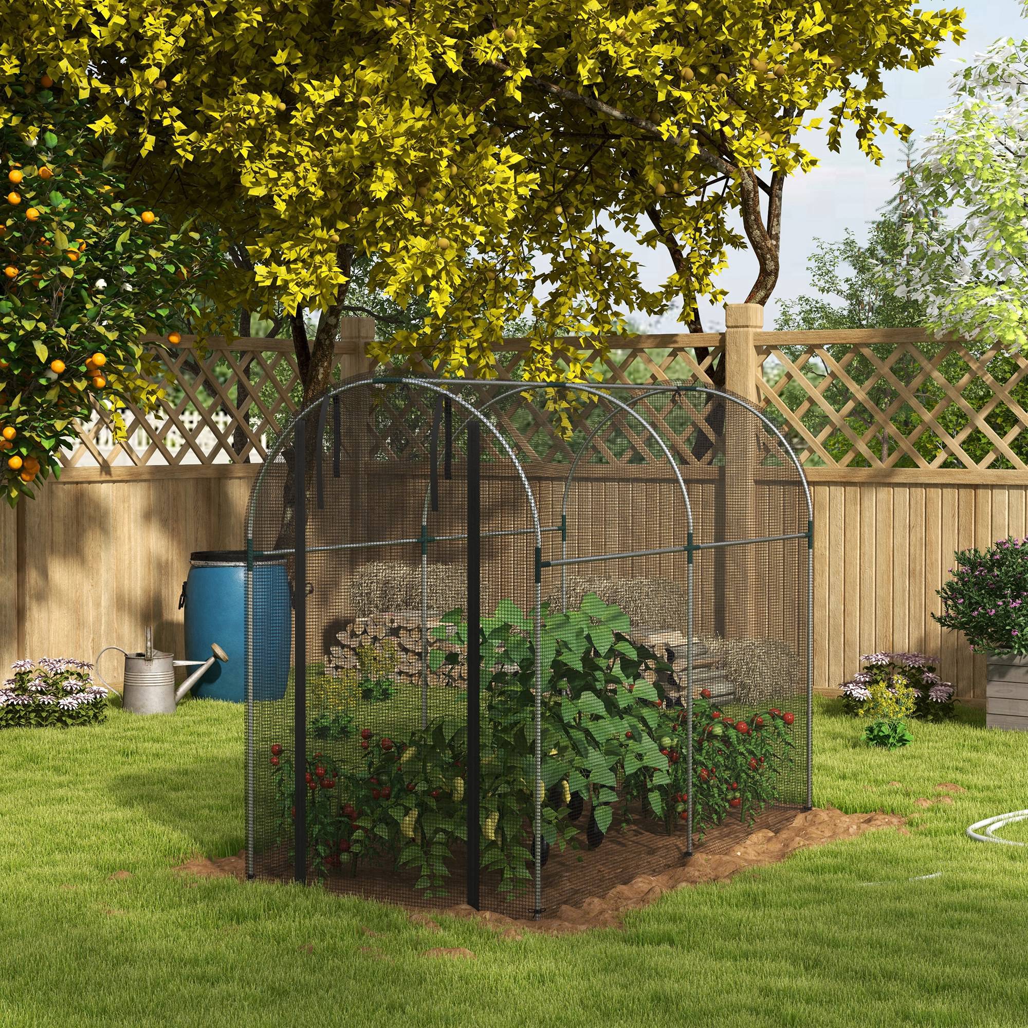 Outsunny Plant Protection Tent Galvanized Steel Crop Cage with Zippered Door 4'x8' Black for Outdoor Gardening