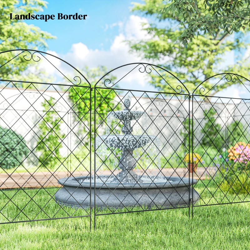 Outdoor Metal Garden Fence Panels, Border Edging for Yard, Patio, 4 Pack, Curved Scrollworks