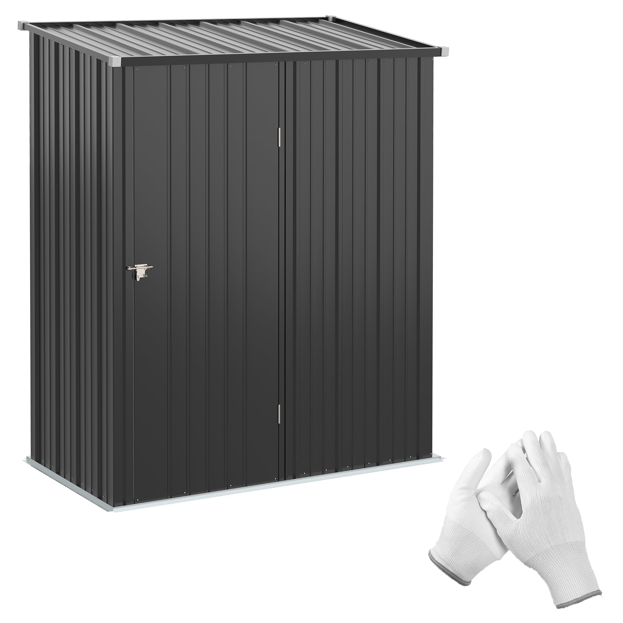 Outsunny Outdoor Storage Shed 5'x3' Steel Garden Tool Shed Lockable Door Backyard Storage Solution Charcoal Black