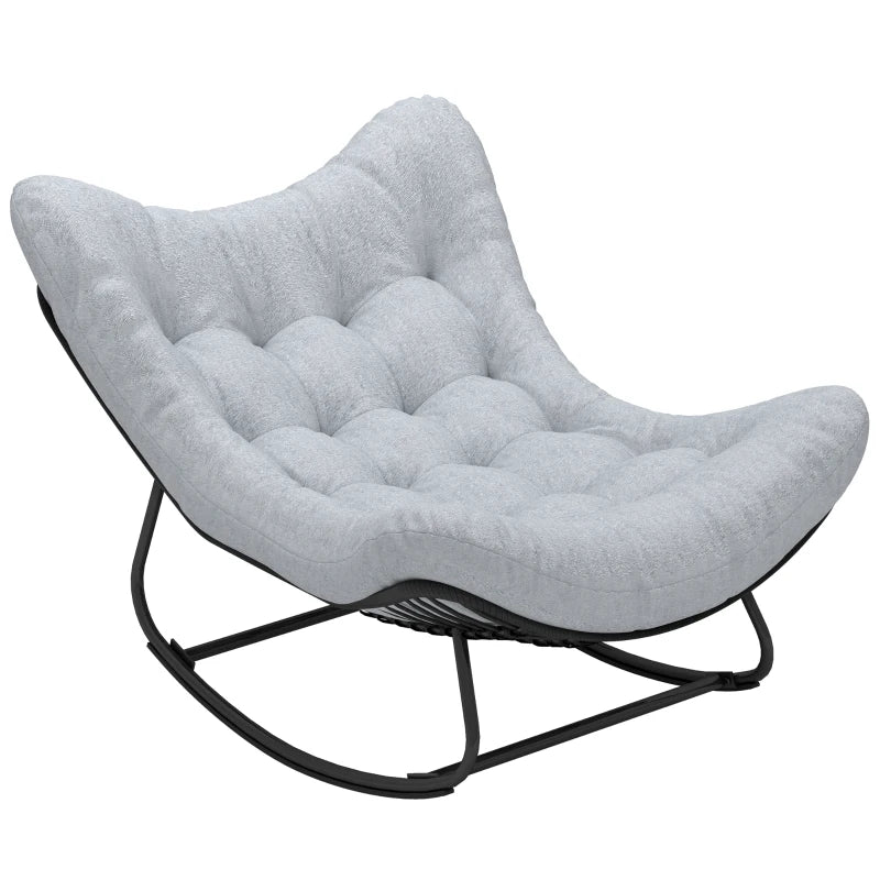 Oversized Rattan Patio Egg Chair, Outdoor Rocking Chair with Padded Cushion for Indoor, Porch, Grey