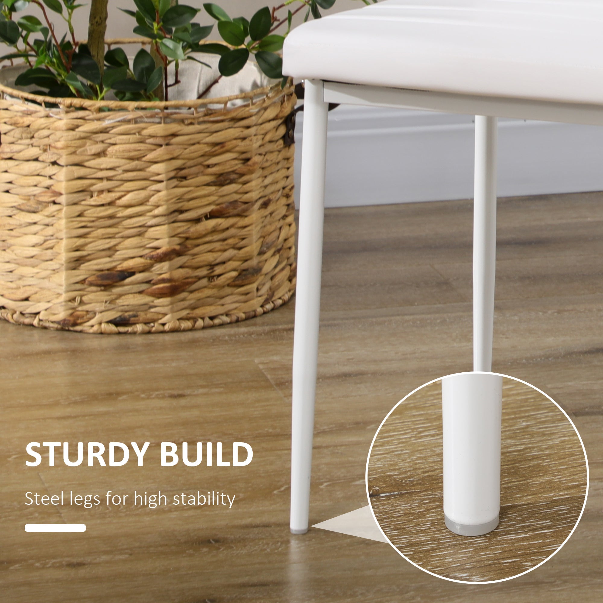 HOMCOM Set of 4 High Back Dining Chairs Upholstered Metal Legs Modern Kitchen Seating White