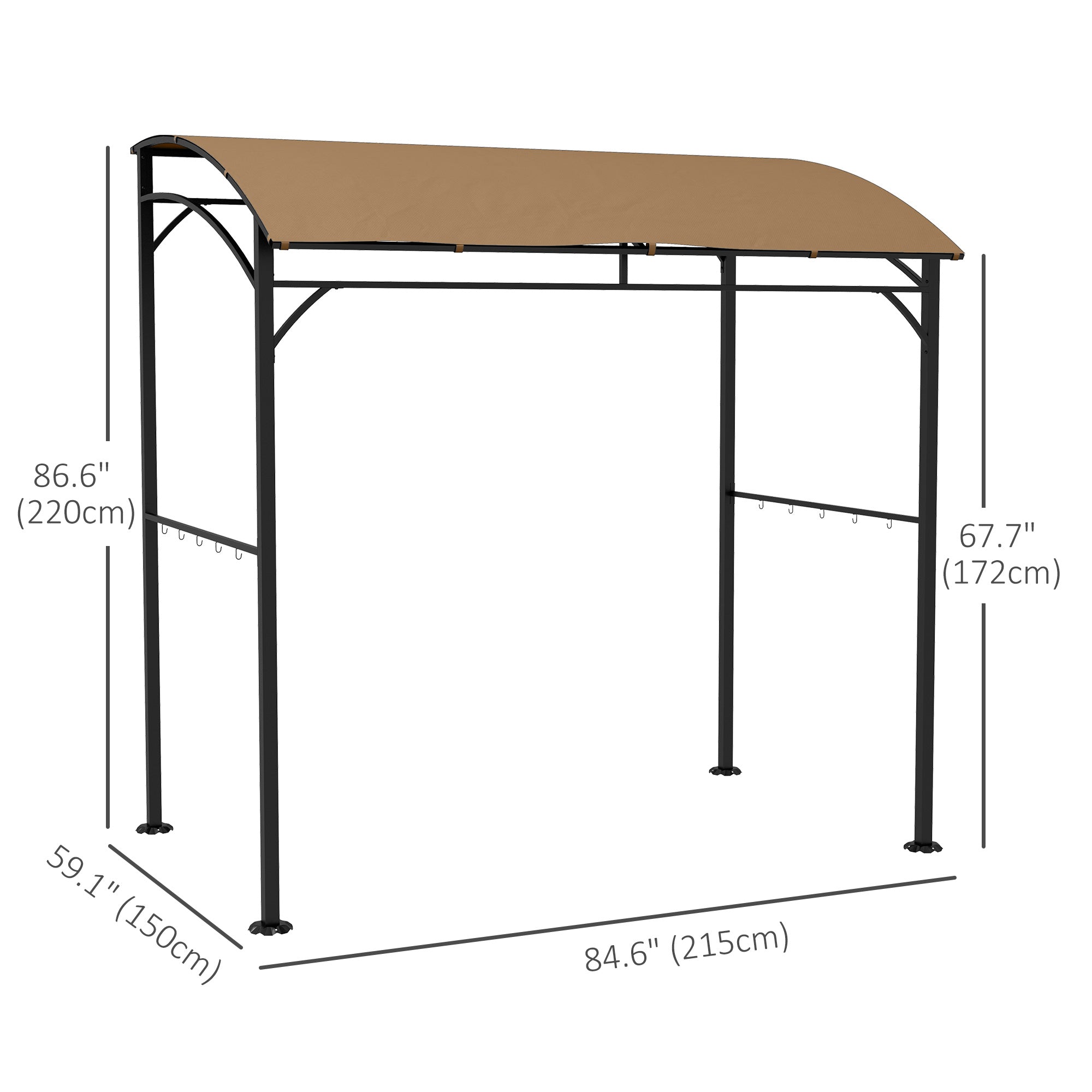 Outsunny BBQ Grill Gazebo 7'x5', Garden Grill Canopy with Steel Frame & Hooks, Outdoor Sun Shade, Dark Brown