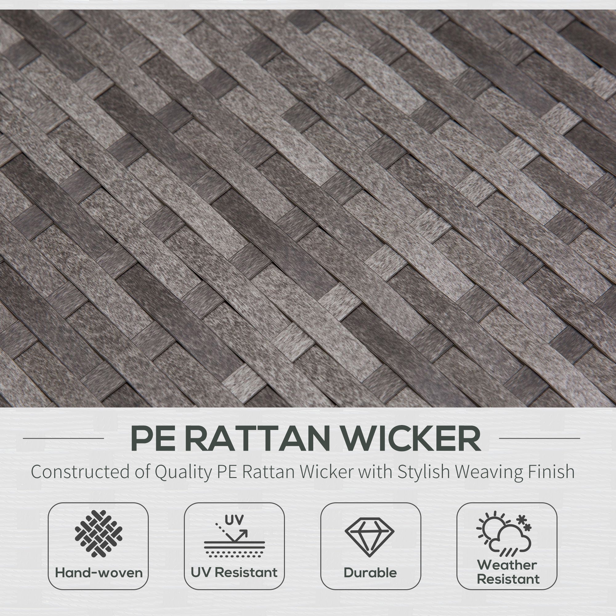 Outsunny 3 Piece Wicker Patio Set - Outdoor Sofa with Glass Tabletop, Cushions, Metal Frame in Grey for Balcony, Patio