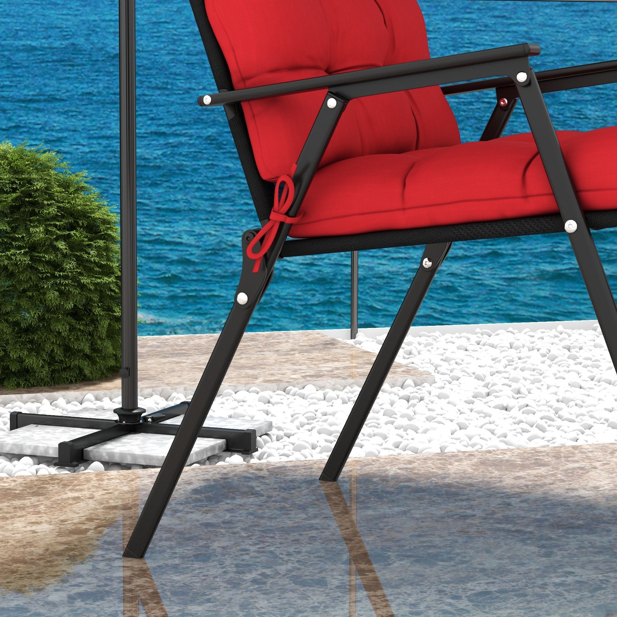 Outsunny Red Button Tufted Patio Chair Cushions 2-Piece Set with Ties for Outdoor Seating Comfort