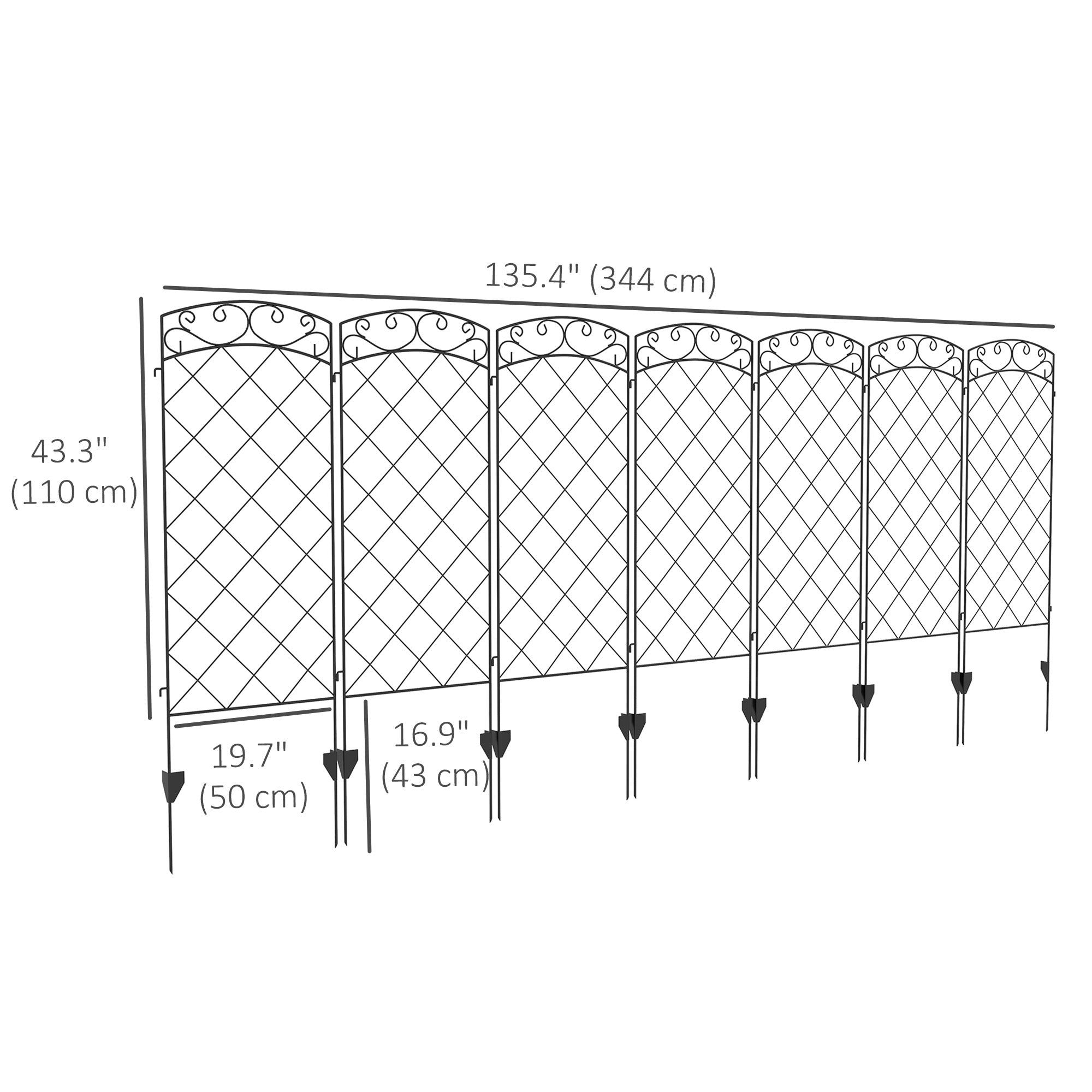 Outsunny 7 Pack Garden Fencing for Yard, Decorative Fence Panels as Animal Barrier and Flower Edging, Black