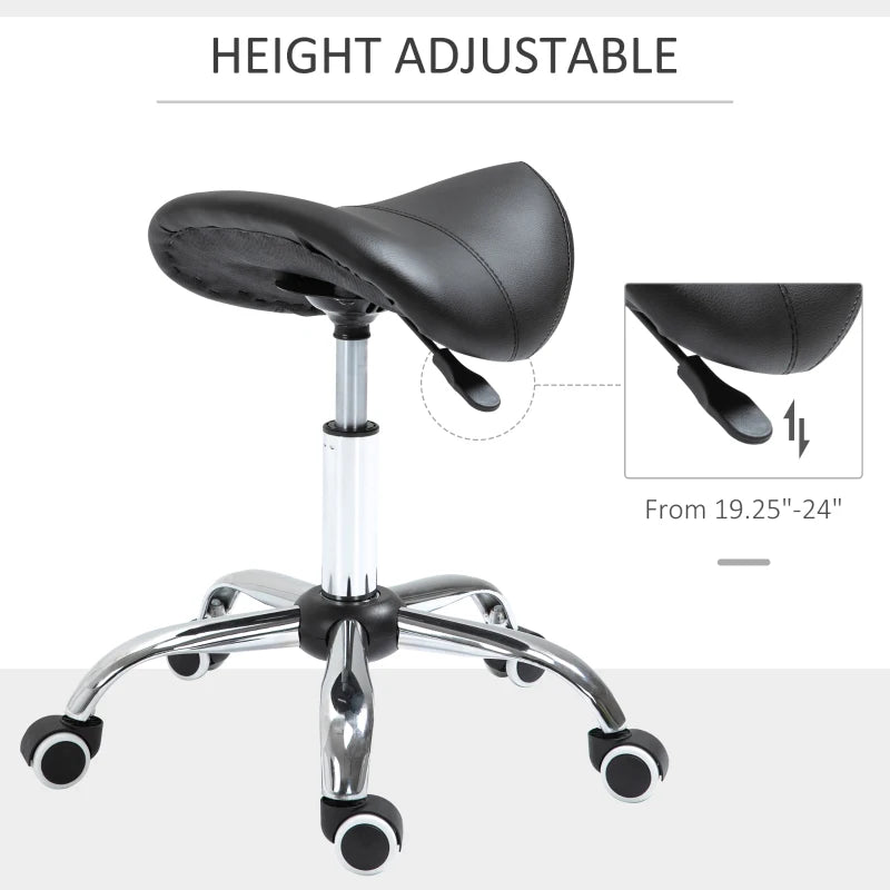 Adjustable Hydraulic Rolling Salon Stool Swivel Saddle Chair Spa Beauty Seat PU Leather, Black