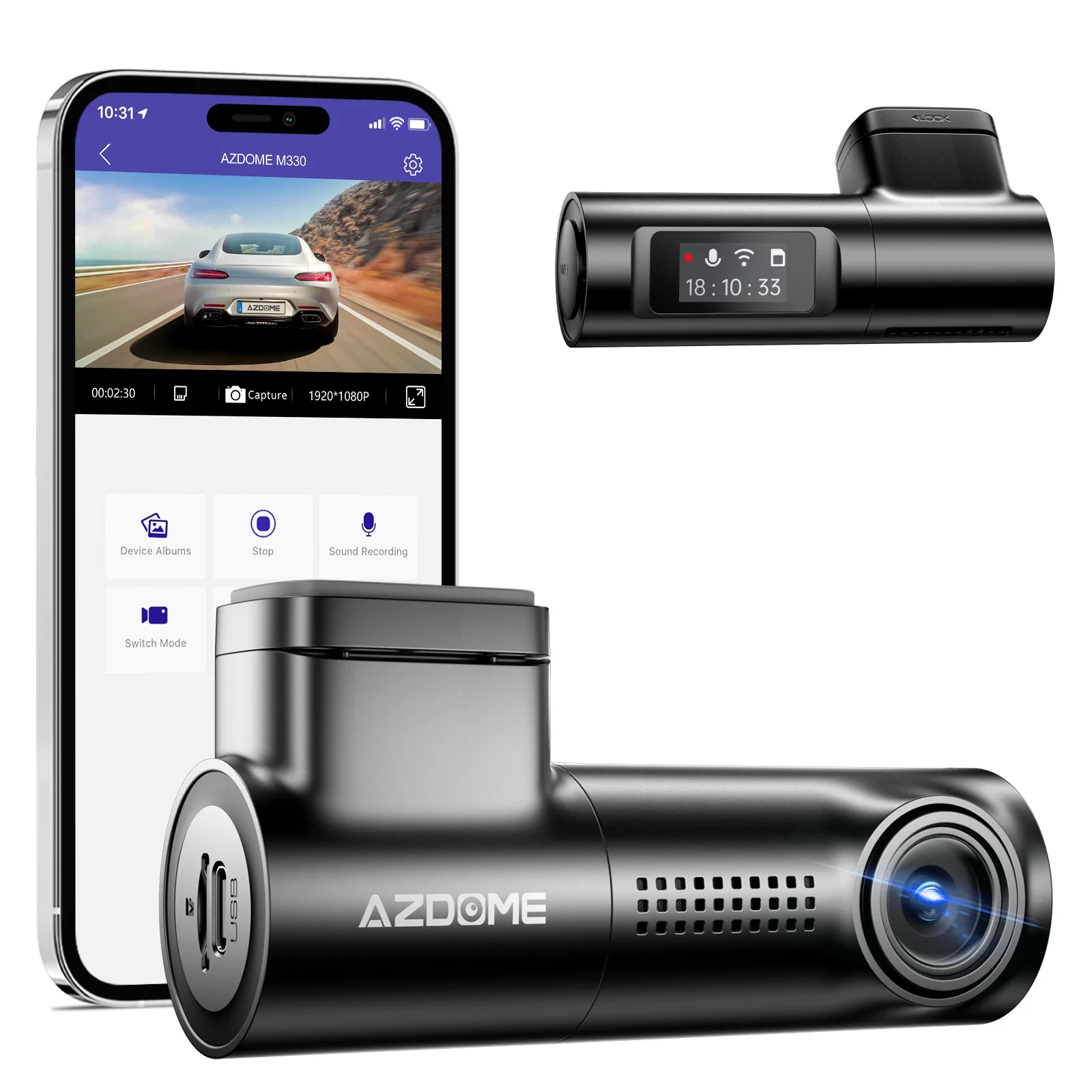 AZDOME M330 1080P Front Dash Cam 