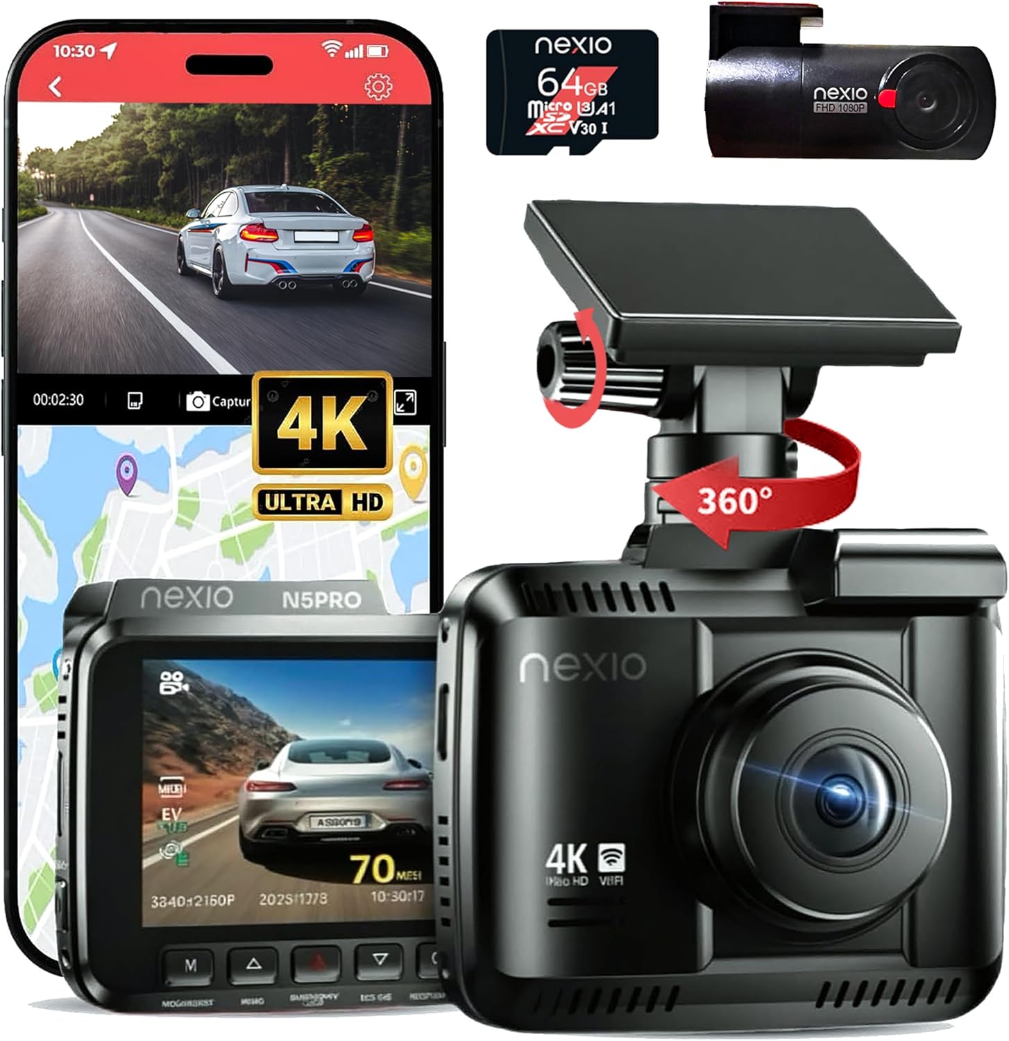 NEXIO N5Pro 4K Dual Dash Cam with Starvis Sensor, WiFi, GPS, ADAS, Park Mode 