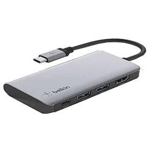 Belkin USB-C 4-in-1 Multiport Adapter, Laptop Docking Station, 2x USB-A 3.0, 4k HDMI, 100W Power Delivery 
