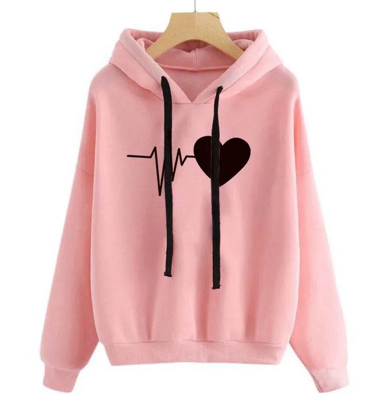 Unisex Heart Print Streetwear Hoodies sweatshirt Pullover Long Sleeve Clothes 