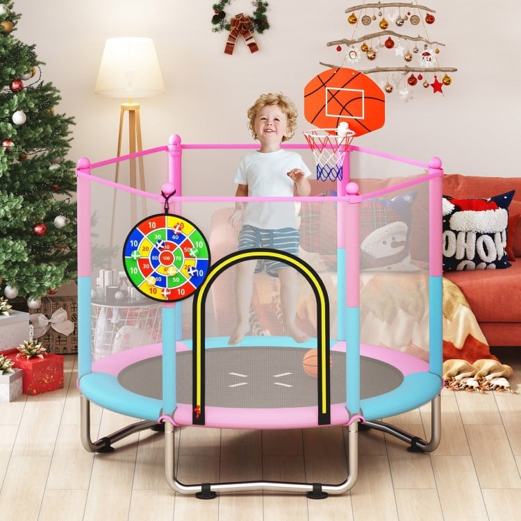 60 inch Kids Trampoline Toddler Recreational Trampoline with Basketball Hoop - Macaron