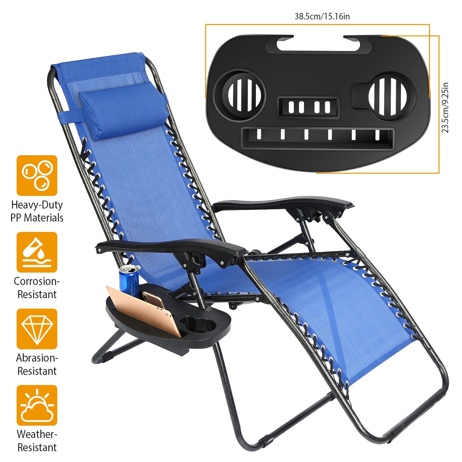 Zero Gravity Chair Cup Holder Clip On Side Tray w/Beverage Can Mobile Devices Slots