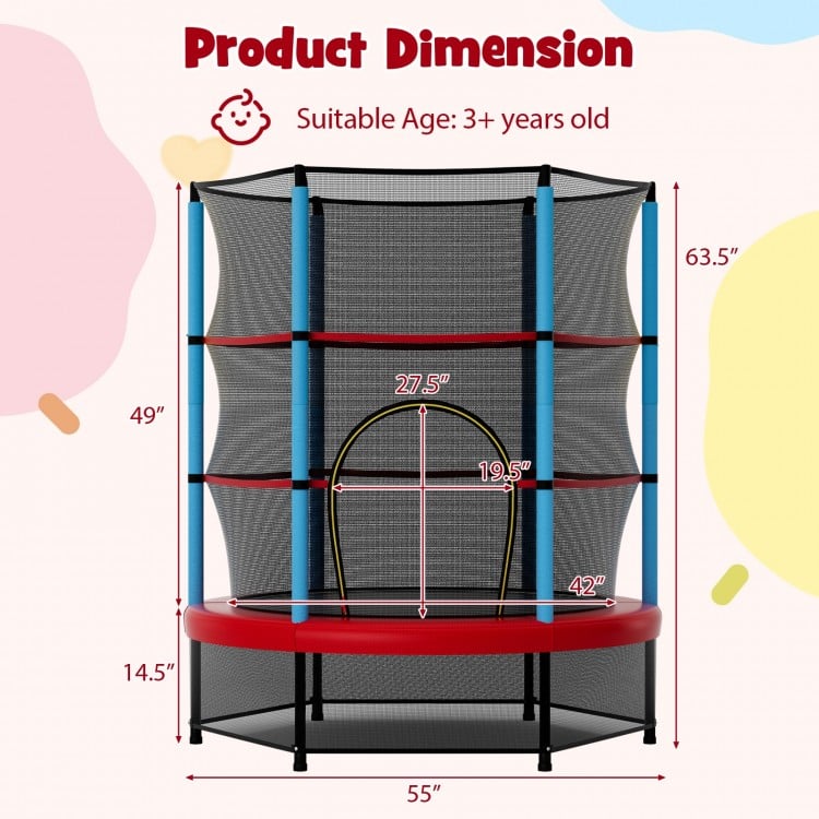 Kids Trampoline Recreational Bounce Jumper with Safety Enclosure Net