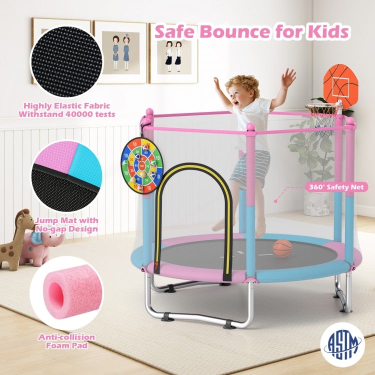 60 inch Kids Trampoline Toddler Recreational Trampoline with Basketball Hoop - Macaron