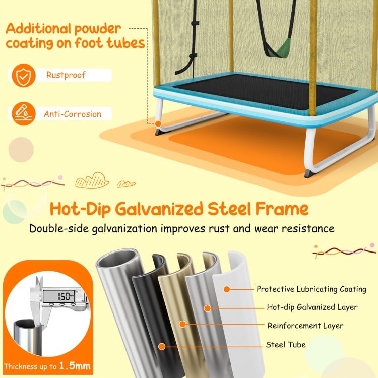 6 Feet Rectangle Trampoline with Swing Horizontal Bar and Safety Net