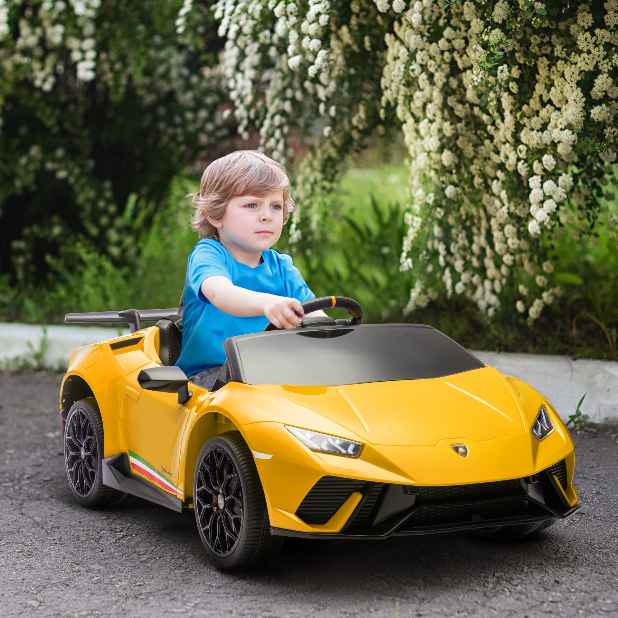 Qaba 12V Lamborghini Huracan Licensed Kids Electric Car with Remote Control, Spring Suspension, Transport Wheels, Yellow 