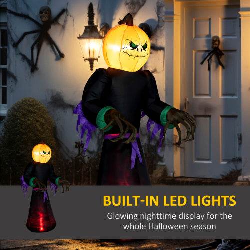 HOMCOM 7 Halloween Inflatable Outdoor Decoration Reaper Ghost Pumpkin, Blow Up LED Yard Decor For Garden, Lawn, Party, Holiday, Waterproo 