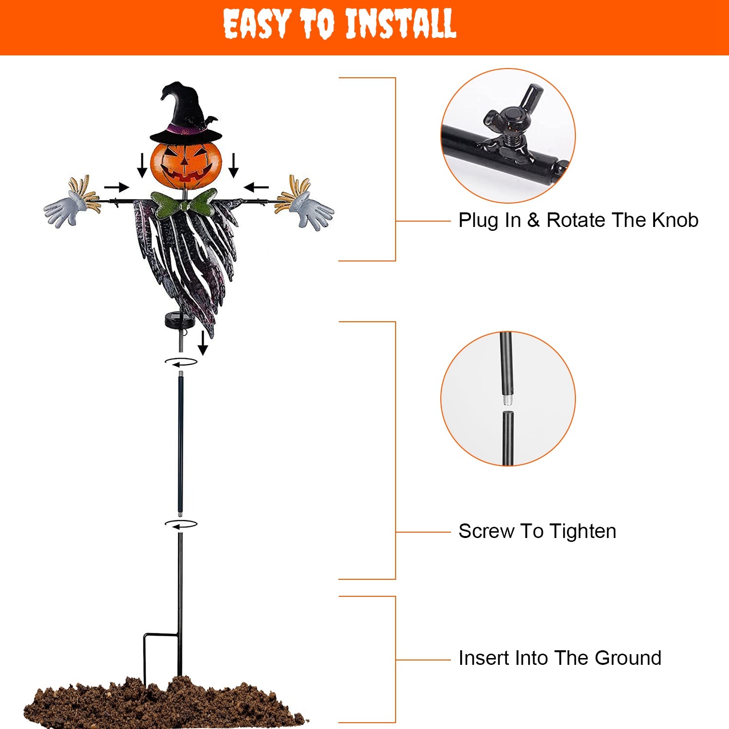 Scarecrow Shape Halloween Decoration Light Waterproof Iron Halloween Decoration Solar Powered Stake Light for Party Garden Yard Park Lawn